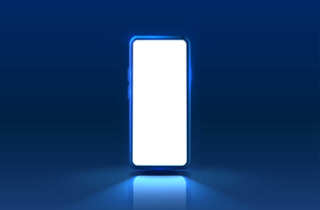 An image a phone showing the very strong blue light it emits.